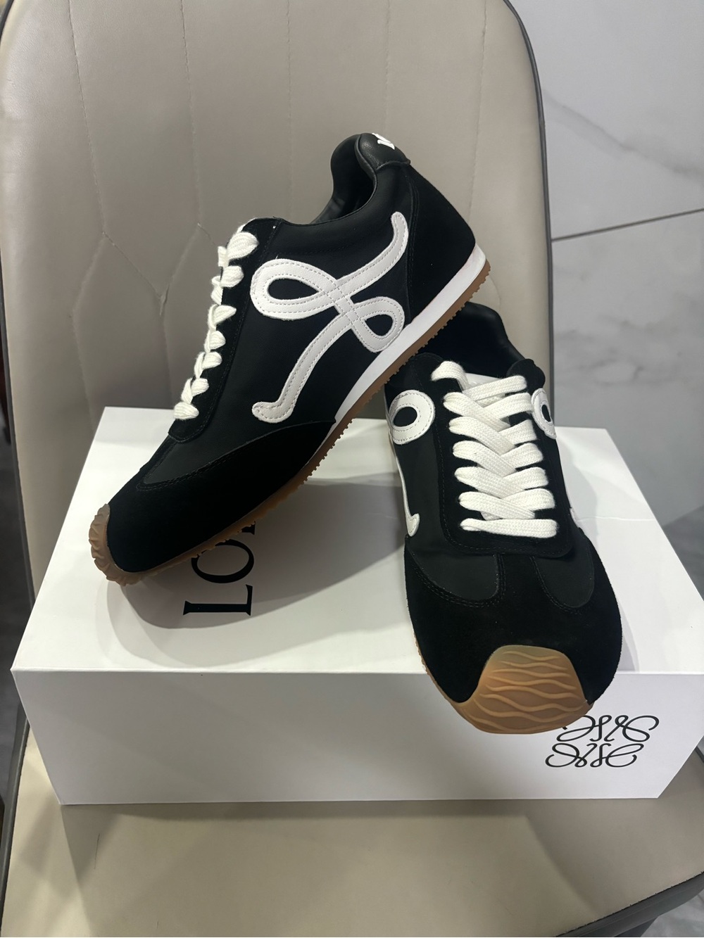 Loewe Black White Lace-Up Sneakers with GumSole